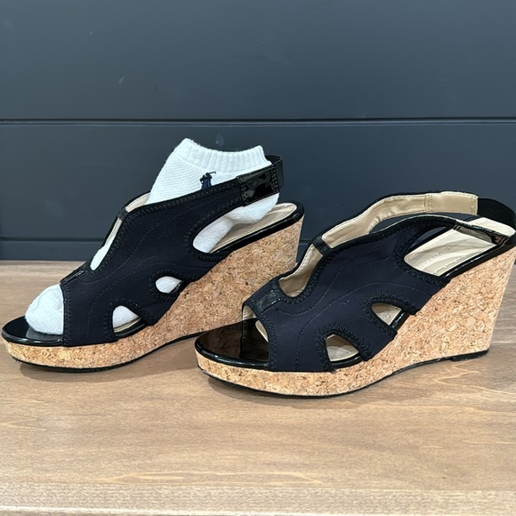 Adrienne Vittadini Black Cork Claudia Wedge Sandals - Picture 3 of 10